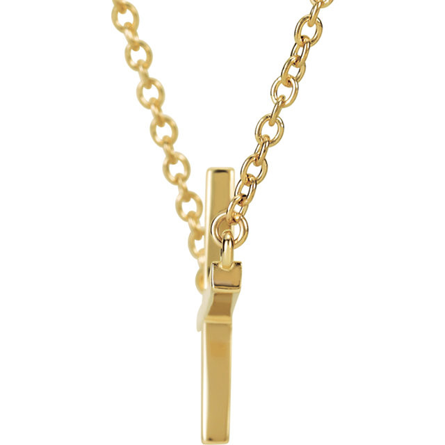 Simple and stylish, this sideways cross necklace is as much about faith as it is fashion. Crafted in warm 14K yellow gold, this necklace features a small traditional cross turned on its side and slightly offset along a polished link chain. A thoughtful design, the chain measures 16.0 inches in length with a 2.0-inch extender and it secures with a spring-ring clasp.