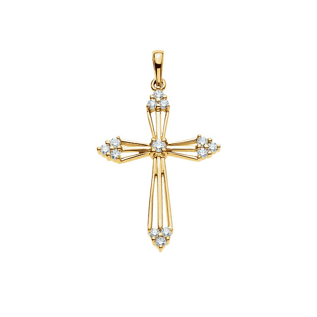 This 14K gold cross pendant has an elegant yet substantial design. Polished to a brilliant shine.