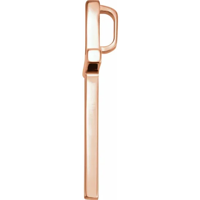 This solid cross pendant has an elegant design in 14K rose gold. Polished to a brilliant shine and measures 25.75x15.75mm.