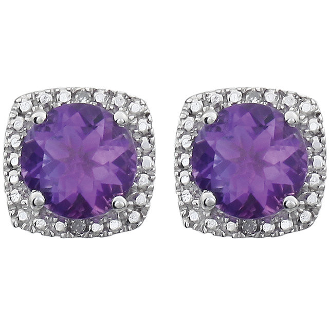 Beautiful sterling silver Amethyst February birthstone diamond earrings with .015 ct tw. Say "I love you" to any woman in your life; a friend, mother, wife, girlfriend, daughter. All earrings are sold in pairs.