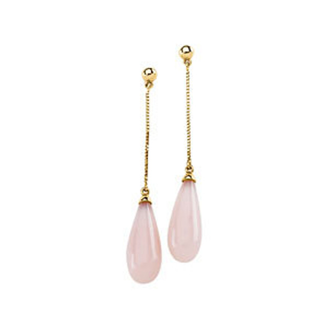 Elegant and dramatic, these captivating drop earrings are a statement look any woman would adore. Fashioned in 14K yellow gold, these gemstone earrings are 15.00x06.00mm and a has a bright polish to shine.