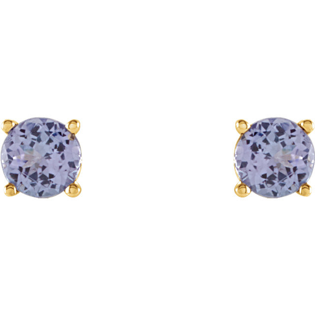 Classic and sophisticated, these tanzanite stud earrings are a lovely look any time. Fashioned in sleek 14K yellow gold, each earring features a 4.0mm round blue tanzanite in a durable four-prong setting. Polished to a brilliant shine, these earrings secure comfortably with friction backs.