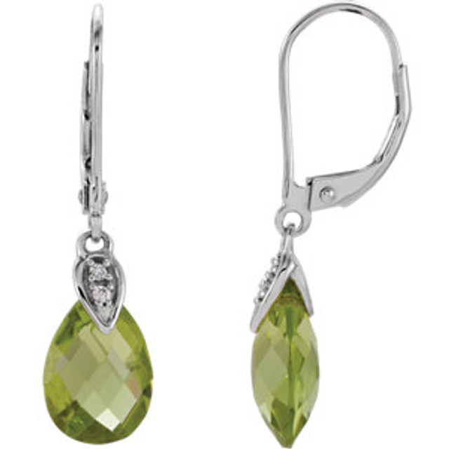 Elegant and dramatic, these exquisite drop earrings are sure to win her heart. Created in 14K white gold and has a 10x7mm pear-shaped Peridot Briolet gemstone. Polished to a brilliant shine, these dazzling drops suspend from and secure with lever backs.