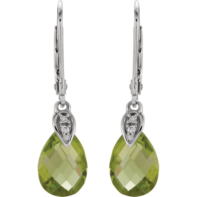 Elegant and dramatic, these exquisite drop earrings are sure to win her heart. Created in 14K white gold and has a 10x7mm pear-shaped Peridot Briolet gemstone. Polished to a brilliant shine, these dazzling drops suspend from and secure with lever backs.