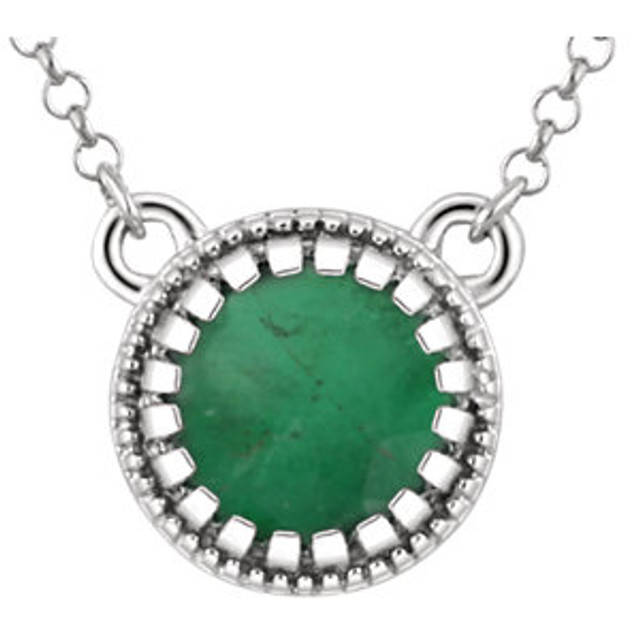 Deep, rich and luscious, our luxurious 5mm emerald necklace gleams with personality and is totally designed to turn heads! 14kt white gold necklace.