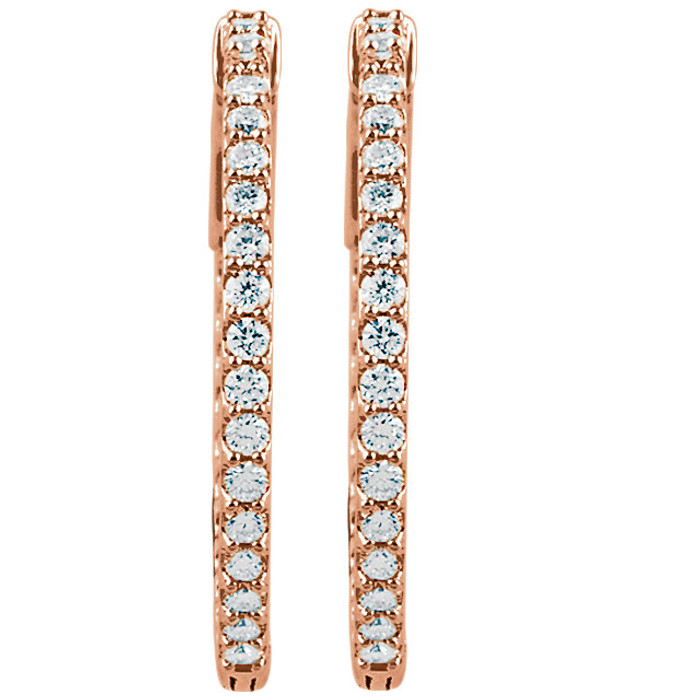 Classic in style, these diamond hoop earrings feature round diamonds prong-set throughout the 14k rose gold settings.