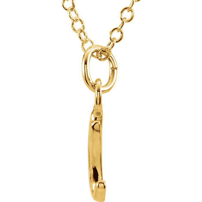 Express your individuality with this beautiful, lower case script initial necklace rendered in polished 14k gold. The petite pendant is approximately 9.30mm in width. The 1.3mm open cable chain closes with a lobster clasp and is 18 inches in length.