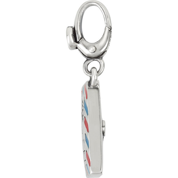 Start conversations wherever you go with a unique charm created to spark interest and reveal your individual style. This inscribed love letter fashioned from sterling silver and enamel features a detailed three-dimensional design that is approximately 17mm (5/8 Inch) in width by 21mm (13/16 inch) in length, which includes the decorative lobster style clip-on bail.