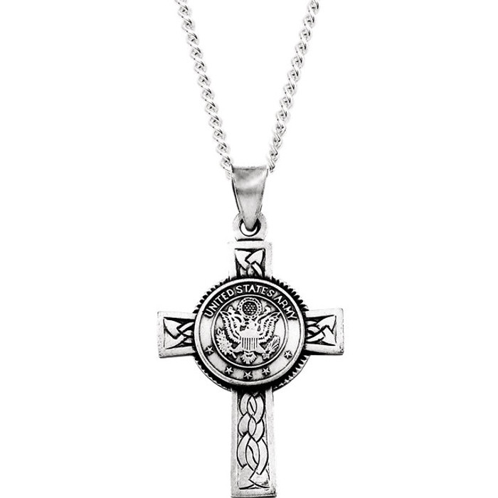 Show your support of our troops, our freedoms and your faith with this beautiful 24" cross necklace. This cross features a center medal displaying the US Army.