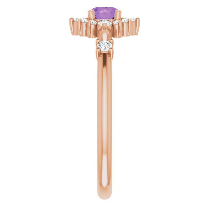 Natural Amethyst & 1/6 CTW Diamond Halo-Style Ring In 14K Rose Gold