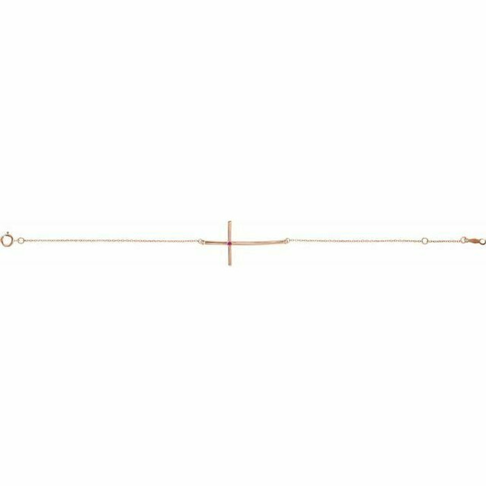 Imitation Pink Tourmaline Sideways Cross Bracelet In 14K Rose Gold