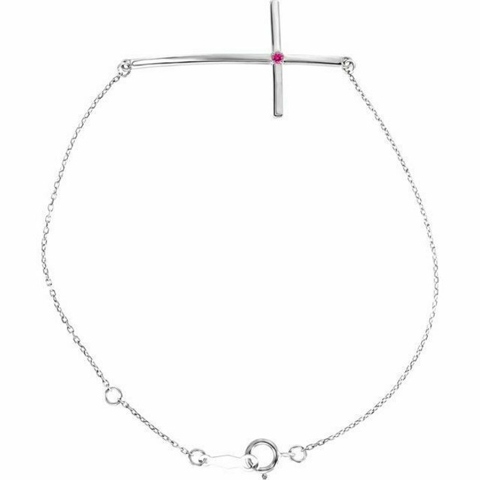 Imitation Pink Tourmaline Sideways Cross Bracelet In 14K White Gold