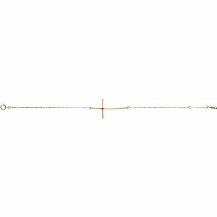 Genuine Ruby Sideways Cross Bracelet In 14K Rose Gold