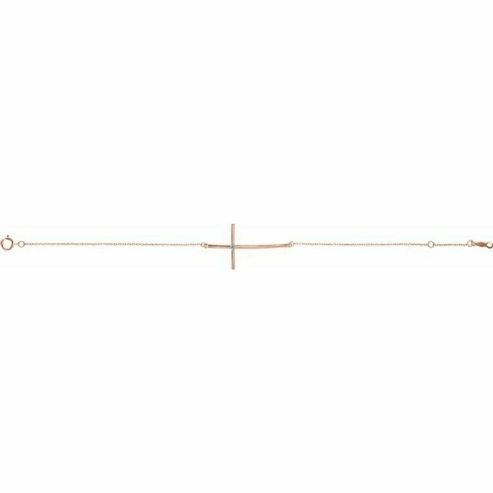 Imitation Blue Zircon Sideways Cross Bracelet In 14K Rose Gold