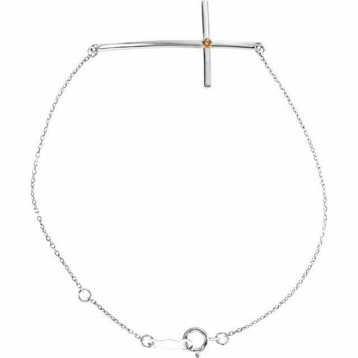 Imitation Citrine Sideways Cross Bracelet In 14K White Gold