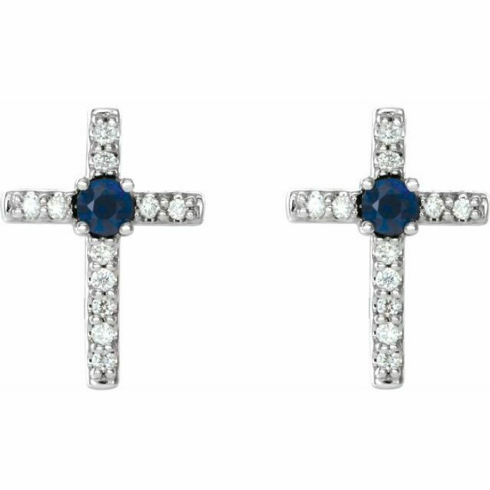 Blue Sapphire & .06CT Diamond Cross Earrings In Platinum