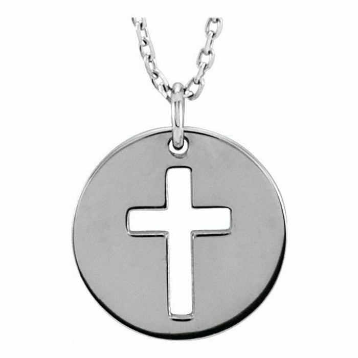 Pierced Cross Disc 16-18" Necklace In Sterling Silver