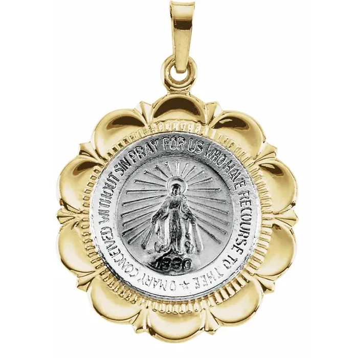 The Miraculous Medal designs were originated by Saint Catherine Labour following her reported vision of the Blessed Virgin Mary. Catholics believe that wearing the medal with faith and devotion can bring special graces through the intercession of Mary at the hour of death.