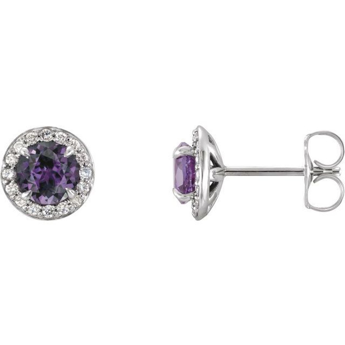 Mesmerizing with magical color, this pair of lab-grown alexandrite and diamond earrings make a stylish statement.