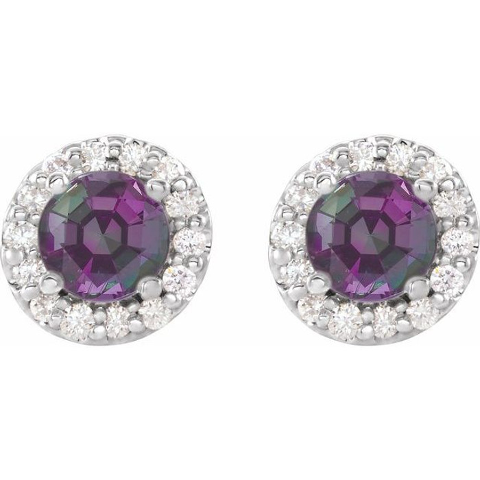 Mesmerizing with magical color, this pair of lab-grown alexandrite and diamond earrings make a stylish statement.