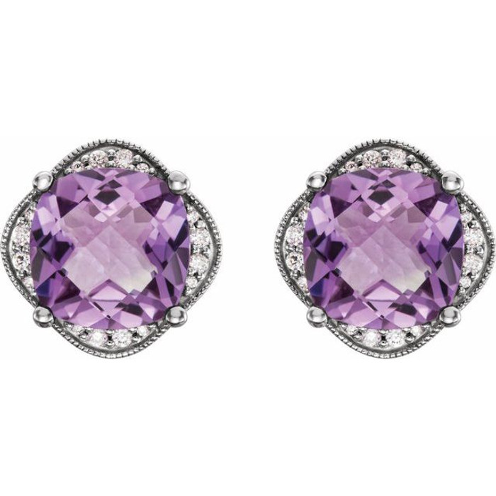 Add a splash of delightful color to your lobes with these platinum earrings adorned with sparking amethyst stones