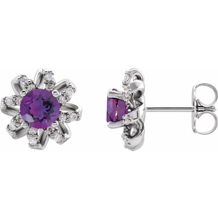 Add a splash of delightful color to your lobes with these platinum earrings adorned with sparking amethyst stones