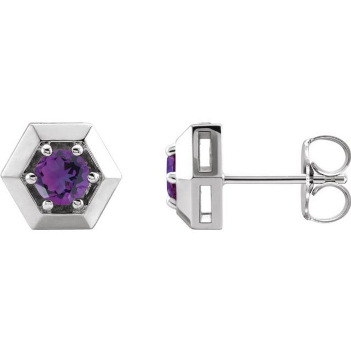 Add a splash of delightful color to your lobes with these platinum earrings adorned with sparking amethyst stones