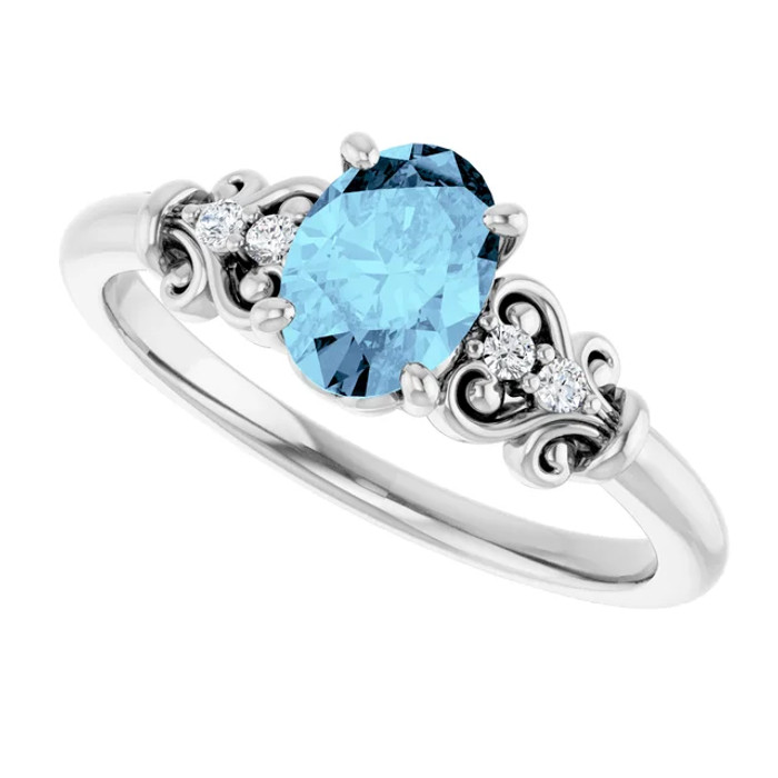 Dainty and feminine, this gemstone ring sets an elegant tone. The ring is set in platinum.