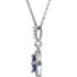 Our designer inspired 1/8 ct. tw. round cut tanzanite styled 18" tanzanite halo necklace is a perfect match for today's style. A true statement piece, this Necklace sets a sophisticated tone. Fashioned in sleek 14kt white gold. This magnificent piece sparkles with shimmering halo round cut tanzanite. 1/8 ct. This necklace is 18" and simply stunning, captivating like no other.