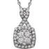 Beautiful 14Kt white gold halo-style necklace featuring white shimmering diamonds with 3/4 carats of diamonds hanging from a 18" inch chain which is included. 