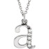 Destined to become a treasured addition to anyone's collection, the .03 ct tw diamond letter "a" 16 lowercase initial necklace in 14k white gold is as brilliant as it is elegant. Show off this wonderful Necklace with any and every outfit. This exquisite piece is beautifully crafted in brilliant 14k white gold for a stunning impression. This magnificent piece sparkles with shimmering diamond. .03 ct. This necklace is 16 Surely designed to impress.