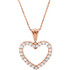 The 1 ct. tw. diamond 18" heart necklace in 14kt rose gold showcases an enchanting design with a dash of flash. This necklace is sure to impress. Intricate design and amazing detail complemented by the 14kt rose gold. This magnificent piece sparkles with shimmering diamond. 1.00 ct. This necklace undeniably a fashion-forward look and masterfully crafted with a bright polished shine.