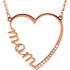 Loving 14k Gold "Mom" diamond accent heart necklace. This necklace is a beautiful sentimental gift. Heart measures 28mm x 28mm and this necklace is available in 14k Rose, White, or Yellow gold.  Accent diamonds total 1/10 ctw.  This necklace measures 16 inches in length.