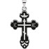 St. Xena Cross in sterling silver and measures 28.50x19.00mm. The necklace is a solid curb link flat chain that is 18.00 inches in length made in sterling silver. Polished to a brilliant shine. 