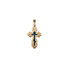 Orthodox (St. Olga Cross) Pendant has an elegant design in 14K yellow gold. Bluefire enamel on the front and "Protect and Save" inscribed on the back (in Russian).