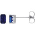 These lovely 14k white gold earrings each feature a created 5 x 3mm Emerald/Octagon blue sapphire. Polished to a brilliant shine.
