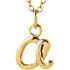 Express your individuality with this beautiful, lower case script initial necklace rendered in polished 14k gold. The petite pendant is approximately 9.5mm (3/8 Inch) in width. The 1.3mm open cable chain closes with a lobster clasp and is 18 inches in length.