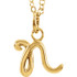 Express your individuality with this beautiful, lower case script initial necklace rendered in polished 14k gold. The petite pendant is approximately 9.40mm in width. The 1.3mm open cable chain closes with a lobster clasp and is 18 inches in length.