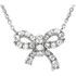 Show off your feminine flair with this darling diamond bow pendant. Fashioned out of 14K gold and adorned with shimmering 1/6 ct. tw. round diamonds, this graceful necklace comes complete with a matching 18" rolo chain. A piece this delicate and pretty can be worn for special occasions or as an everyday accessory.