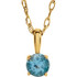 This breathtaking pendant features a 3mm round shaped imitation blue zircon, set in 4 prong 14kt yellow gold. Also available with other gemstones.