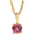 This gorgeous 14K yellow gold pendant features a 3mm round Imitation Pink Tourmaline beautifully set in a prong setting.

Symbolize your love with this elegant October's birthstone pendant!