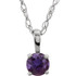 This breathtaking pendant features a 3mm round shaped genuine amethyst, set in 4 prong 14K White Gold. Also available with other gemstones.