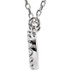 This modern 14k white gold necklace features a sparking diamond studded infinity symbol. Diamonds are G-H in color, and I1 or better in clarity. Infinity charm is 16.25mm across and is presented on an 16 inch 14k white gold diamond cut cable chain.