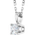 The elegant look of a dazzling solitaire diamond pendant is a jewelry essential in every women's collection. A fiery Round Cut diamond is securely prong set onto a lustrous 14K White Gold setting. The sparkling Round diamond weighs 1/4 ct.(Diamond Color G-H (near colorless), Clarity SI2-SI3) and is suspended in pure elegance on an 18 inch chain.