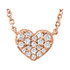 Beautiful 14k rose gold heart necklace features white shimmering diamonds with 1/10 carats of diamonds hanging from a 18" inch chain which is included.