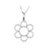 Beautiful 14k white gold flower necklace features white shimmering diamonds with 3/8 carats of diamonds hanging from a 16" inch chain which is included.