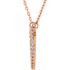 Beautiful 14Kt rose gold heart necklace features white shimmering diamonds with 1/4 carats of diamonds hanging from a 16.5" inch chain which is included.