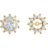 Dress up your favorite solitaire stud earrings with a halo of diamonds with this glittering pair of earring jackets. Simply place the post of your own earring through the center hole in the earring jacket to create a fresh new look.

Each earring is set with 10 prong-set round diamonds in a jacket crafted of 14k yellow gold. Diamonds are rated G-H for color, I1 for clarity, with a total 3/4 carat weight.

Studs are not included.