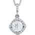 An impressive round diamond framed in additional round diamonds is the focal point of this extraordinary necklace for her. The pendant, fashioned in 14K white gold, is suspended from an 18-inch chain secured with a spring ring clasp. The total diamond weight is 7/8 carats.