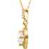 An impressive round diamond framed in additional round diamonds is the focal point of this extraordinary necklace for her. The pendant, fashioned in 14K yellow gold, is suspended from an 18-inch chain secured with a spring ring clasp. The total diamond weight is 3/8 carats.
